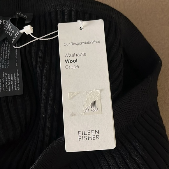 EILEEN FISHER NWT Black Merino Wool Crepe Ribbed Pencil K/L Skirt -size XXS - Picture 8 of 11